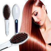 Escova Alisadora Elétrica Hair Brush Straightening - Branca